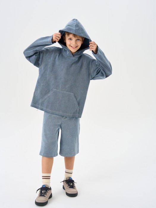 анорак джинсовый "синий" 7+ от 8 до 12 лет с изнаночной стороны
