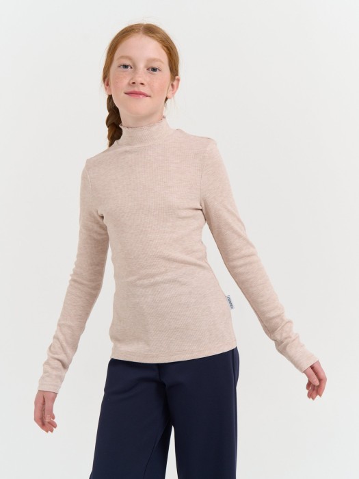 бадлон с волнистым воротом "бежевый меланж" 7+ из россии вид сбоку