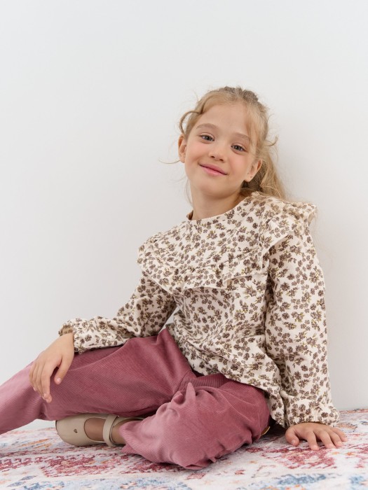 блузка фланелевая с объемными рукавами "молоко" фотография