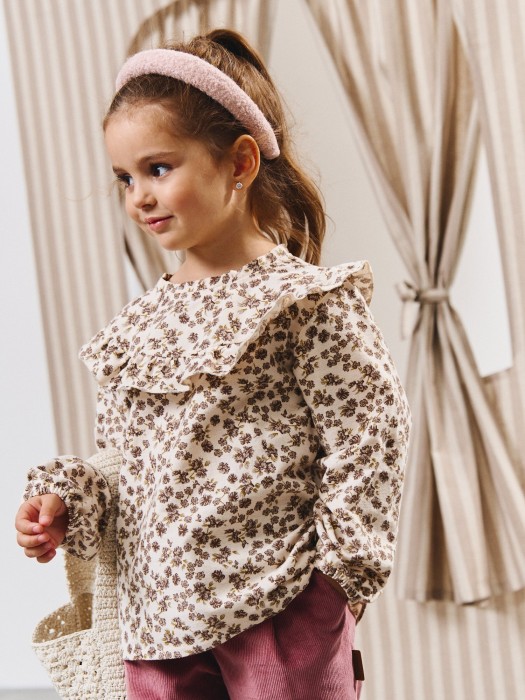 блузка фланелевая с объемными рукавами "молоко" из фланели спереди