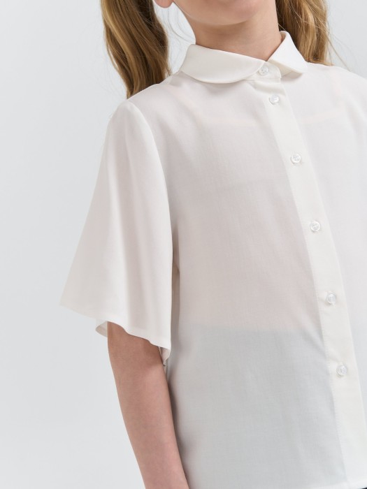 блузка с коротким рукавом для девочки "белая" 7+ из россии вид сбоку