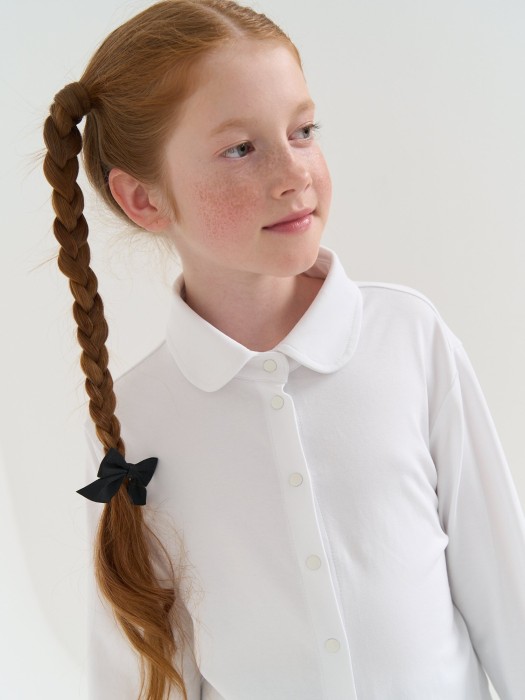 блузка трикотажная для девочки "белая" на кнопках 7+ из трикотажа спереди
