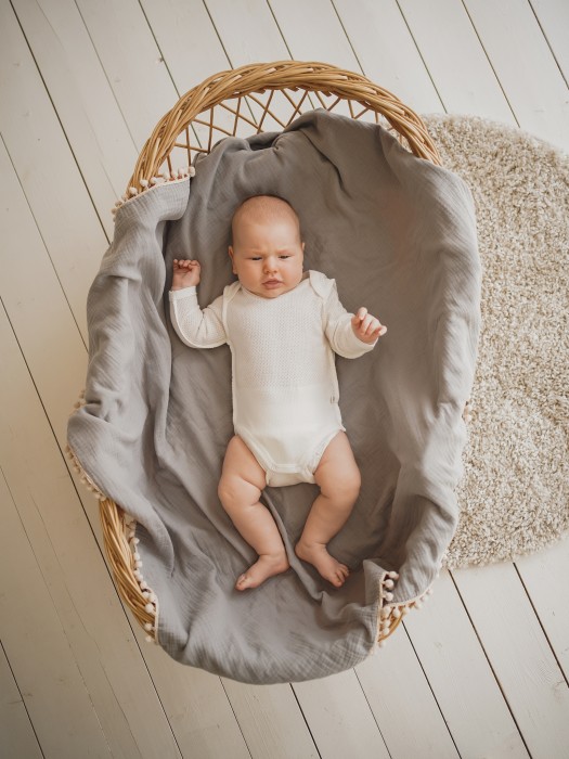 боди с длинным рукавом "молоко" из ажурного хлопка 0+ от бренда bungly вид слева