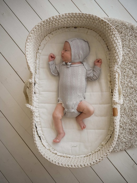 боди с длинным рукавом "жемчуг" из ажурного хлопка 0+ от бренда bungly вид слева