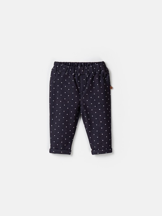 брюки из джинскота "горошек" с отворотами 0+ от бренда bungly вид слева