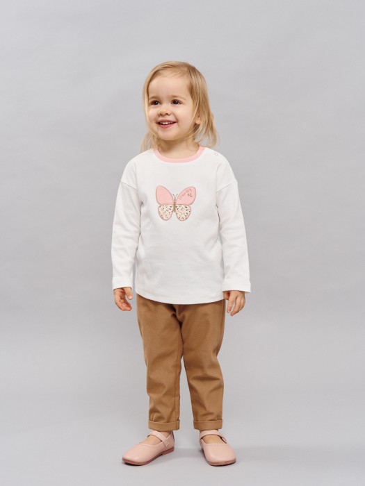 брюки из джинскота "миндаль" 0+ из джинсы и джинскота спереди