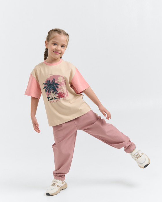 брюки из джинскота "пепельная роза" из джинсы и джинскота спереди