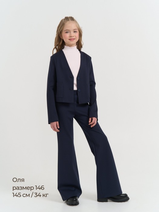 брюки клёш "синие" для девочки 7+ из россии вид сбоку