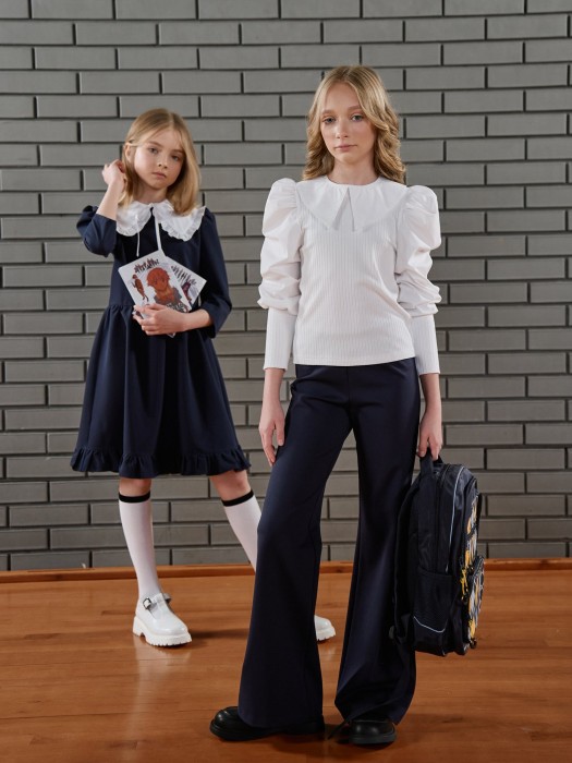 брюки клёш "синие" для девочки 7+ повседневного стиля с лицевой стороны