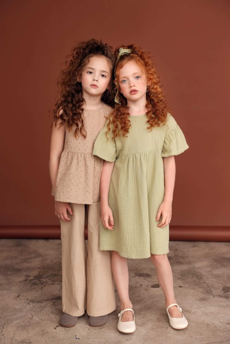 брюки палаццо хлопковые "песок" из хлопка спереди