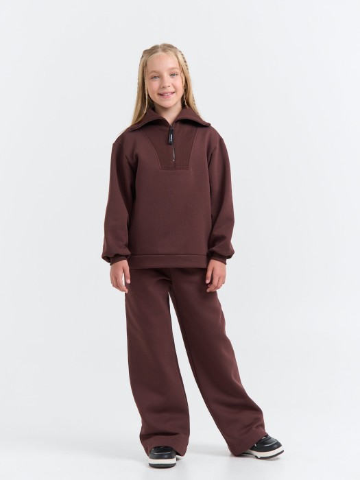 брюки палаццо "шоколад" утепленные 7+ от бренда bungly вид слева