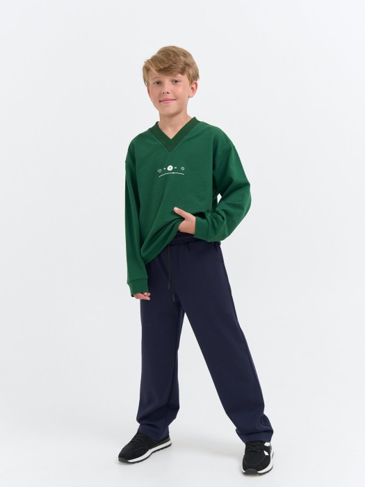 брюки прямые для мальчика "синие" 7+ от бренда bungly вид слева