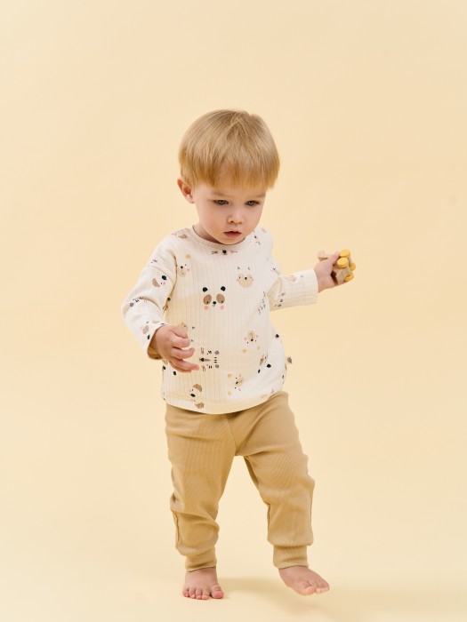 брюки со спущенным шагом "песок" из кашкорсе 0+ от бренда bungly вид слева