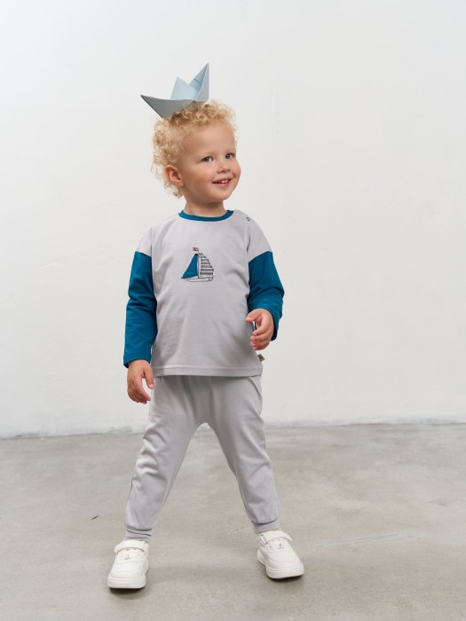 брюки со спущенным шагом "туман" 0+ из проверенных материалов спереди