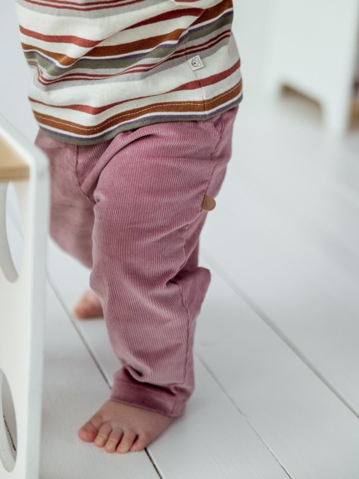 брюки вельветовые "пудра" 0+ из вельвета спереди