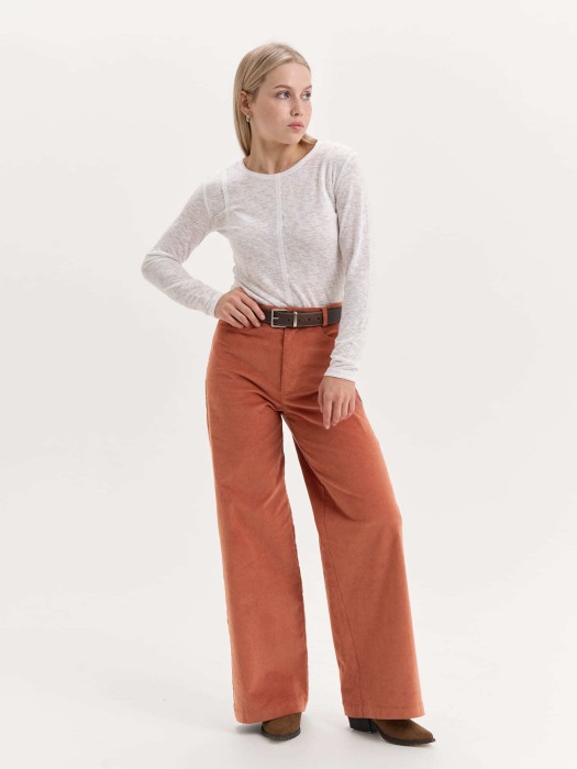 брюки вельветовые "терракот" женские из россии вид сбоку