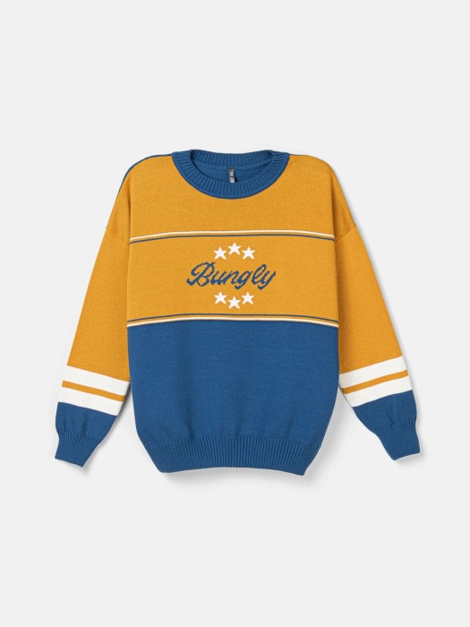 джемпер вязаный "горчица/индиго" 7+ фотография