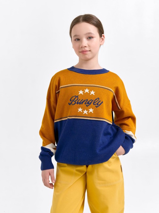 джемпер вязаный "горчица/индиго" 7+ от бренда bungly вид слева