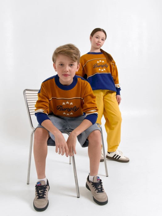 джемпер вязаный "горчица/индиго" 7+ из россии вид сбоку