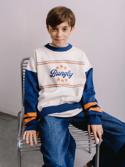 джемпер вязаный "тофу/индиго" от бренда bungly вид слева