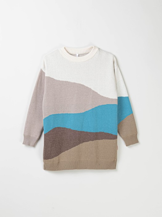 джемпер вязаный удлиненный "горизонт" 7+ от бренда bungly вид слева