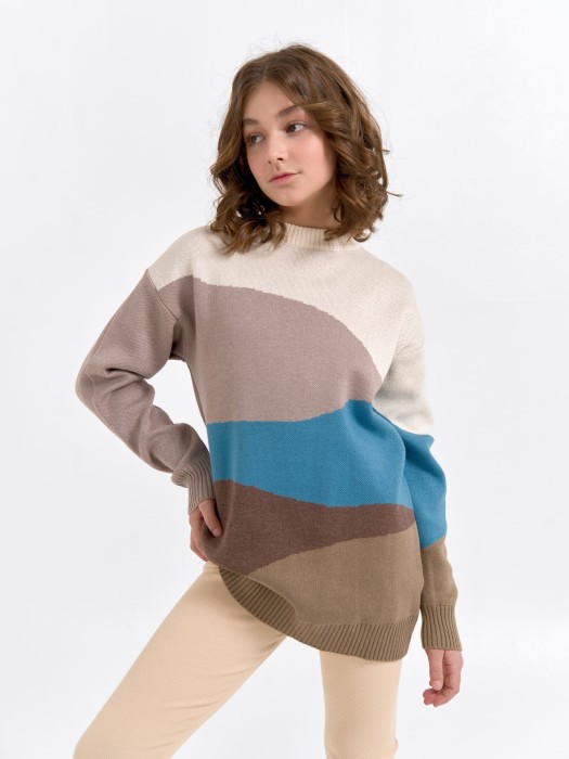 джемпер вязаный удлиненный "горизонт" 7+ из россии вид сбоку