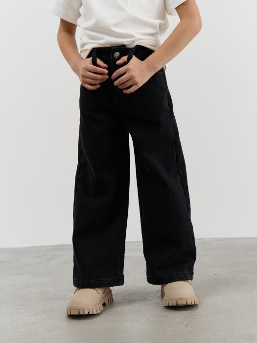 джинсы палаццо "уголь" утепленные от бренда bungly вид слева