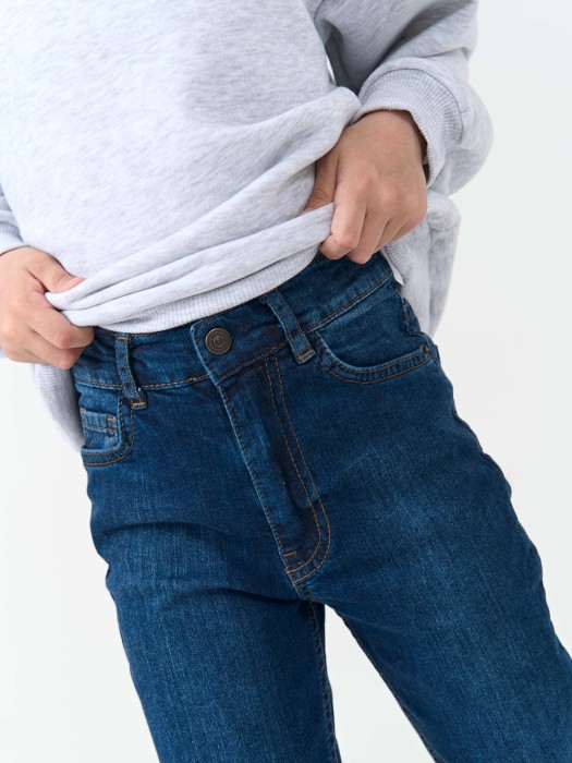 джинсы slim fit "темно-синие" из джинсы и джинскота спереди
