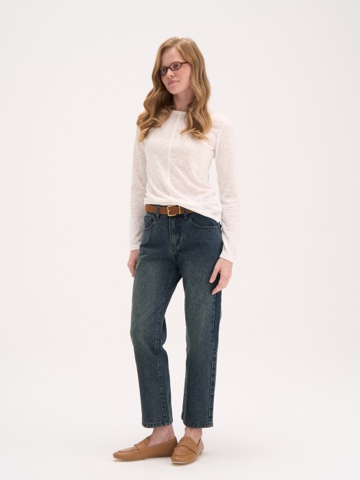 джинсы straight fit с вискозой "сине-зеленый джинс" женские фотография