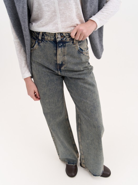 джинсы wide  fit "серо-голубые" женские от бренда bungly вид слева