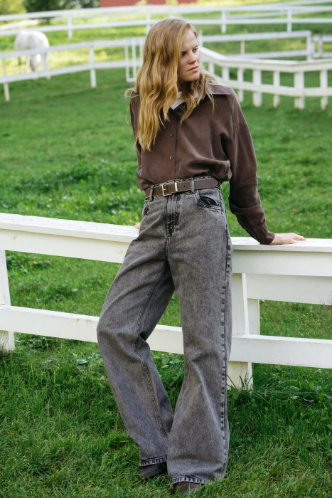 джинсы wide fit "темно-серые" женские фотография