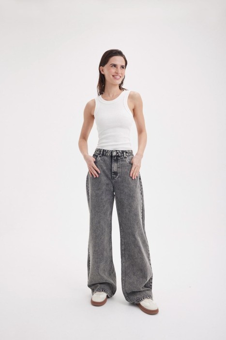 джинсы wide fit "темно-серые" женские для детского возраста с изнаночной стороны