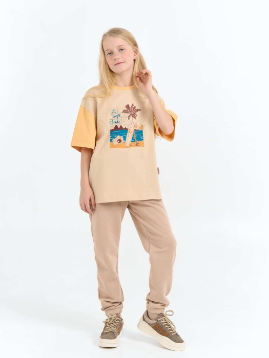 джоггеры "беж" 7+ от бренда bungly вид слева