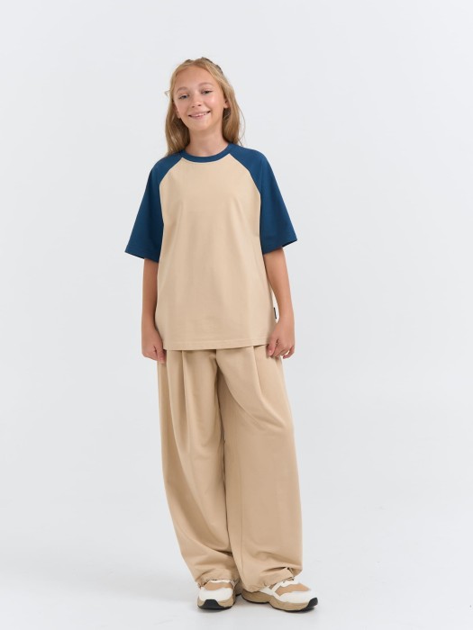 джоггеры оверсайз облегченные "крем-брюле" с карманами 7+ от 8 до 12 лет с изнаночной стороны