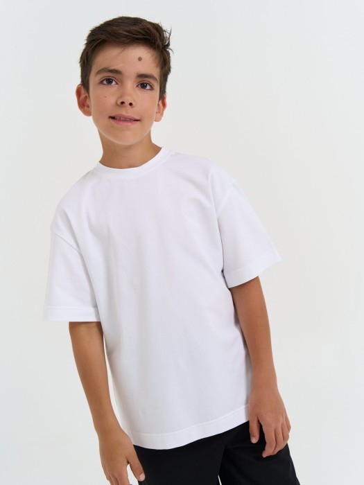 футболка базовая "белая" 7+ от бренда bungly вид слева
