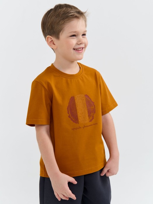 футболка "горчица" с принтом от бренда bungly вид слева