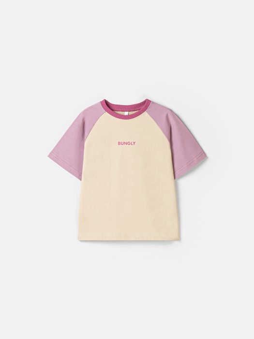 футболка колор блок  "крем-брюле/орхидея" от бренда bungly вид слева