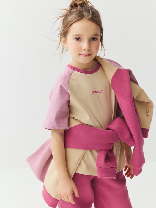 футболка колор блок  "крем-брюле/орхидея" из россии вид сбоку