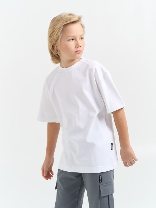 футболка оверсайз "белая" 7+ из россии вид сбоку