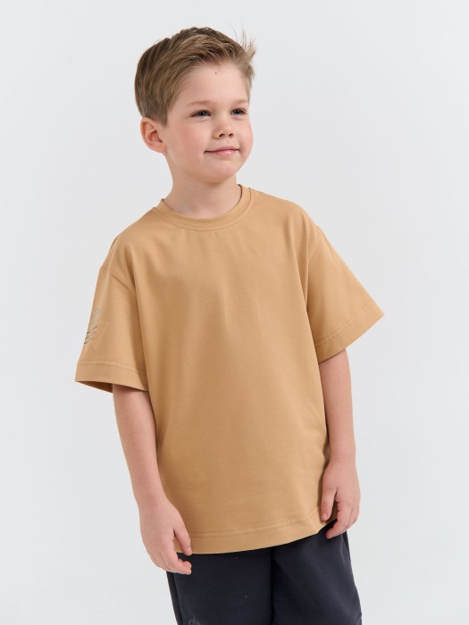 футболка оверсайз "беж" с принтом от бренда bungly вид слева