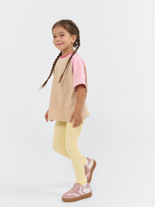 футболка оверсайз колор блок "крем-брюле/розовый зефир" из россии вид сбоку