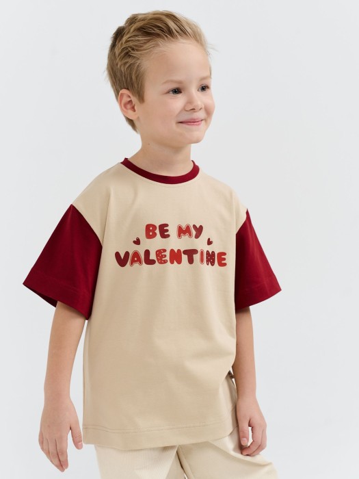 футболка оверсайз колор блок "крем-брюле" с принтом по цене 1299 руб вид справа