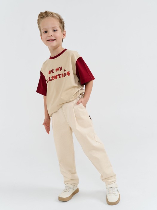 футболка оверсайз колор блок "крем-брюле" с принтом от 1 до 3 лет с изнаночной стороны