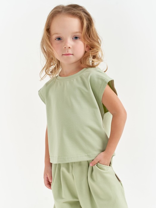 футболка укороченная без рукавов "шалфей" от бренда bungly вид слева