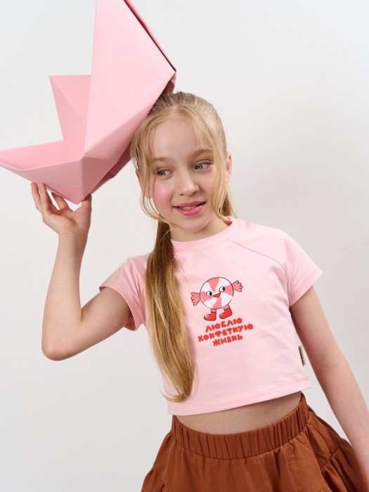 футболка укороченная "конфетная жизнь" 7+ от бренда bungly вид слева