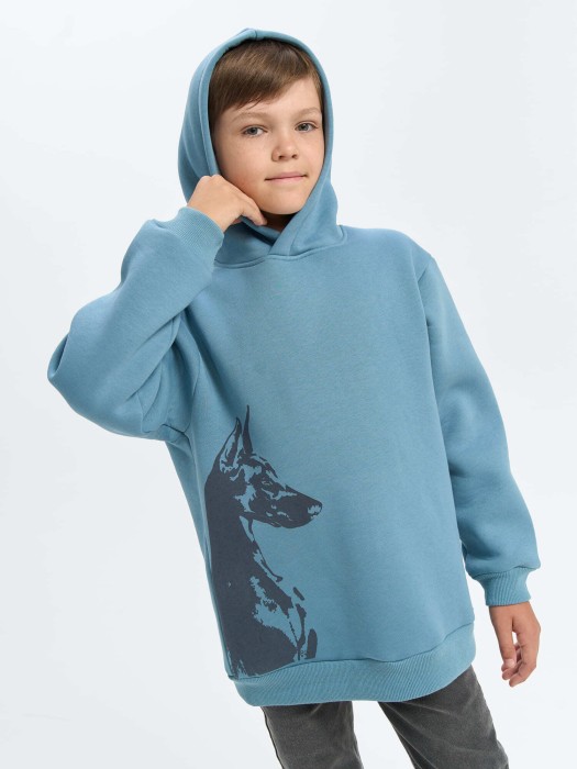 худи "деним" с принтом утепленное 7+ от бренда bungly вид слева