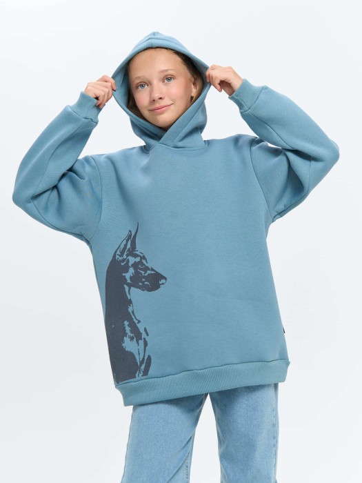 худи "деним" с принтом утепленное 7+ из денима спереди