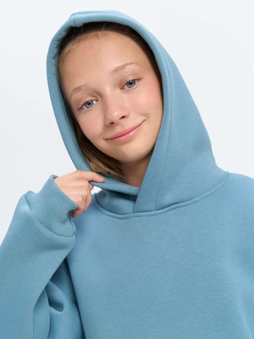 худи "деним" с принтом утепленное 7+ от 8 до 12 лет с изнаночной стороны