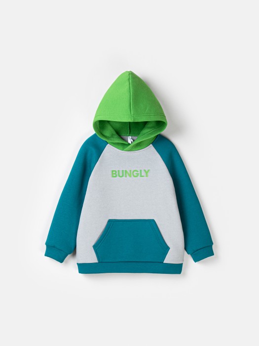 худи колор блок "изумруд" утепленное от бренда bungly вид слева