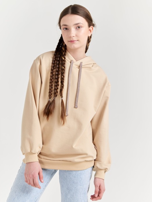 худи облегченное "беж" подростковое от бренда bungly вид слева
